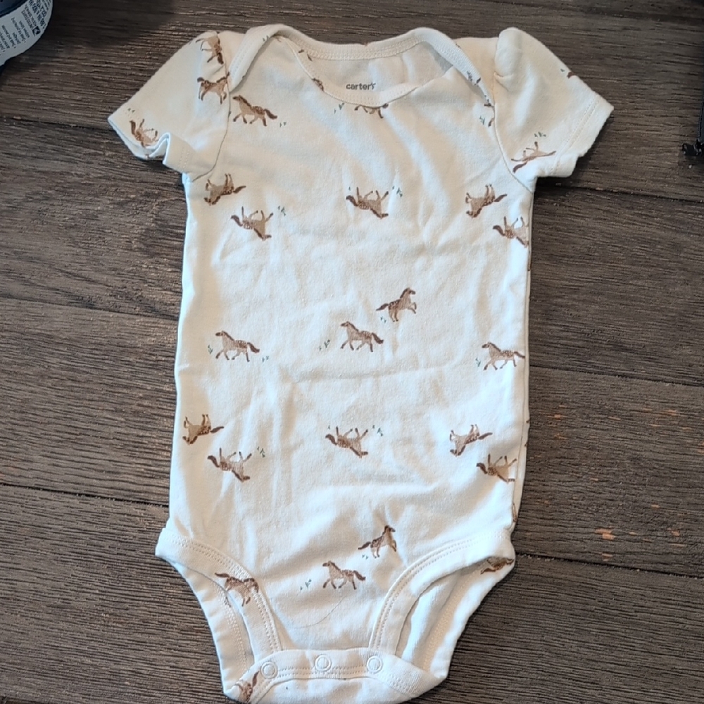 Carter's Cream and Tan Horse Pattern Bodysuit